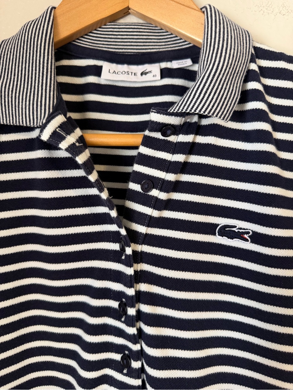 Lacoste Striped Polo Dress EU 40 US 8 Navy White Cotton Preppy Summer Casual - Picture 5 of 9
